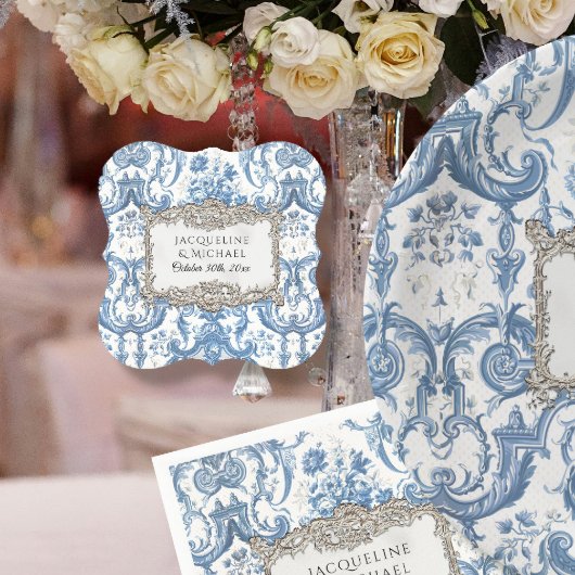 Elegant  Bloemen Blauw N Wit Zilveren Bruid Kartonnen Onderzetters