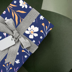 Elegant  Bloemen Blauw Roze Cadeaupapier