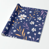 Elegant  Bloemen Blauw Roze Cadeaupapier (Uitgerold)