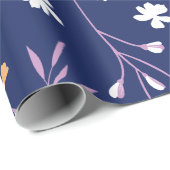 Elegant  Bloemen Blauw Roze Cadeaupapier (Rol Hoek)