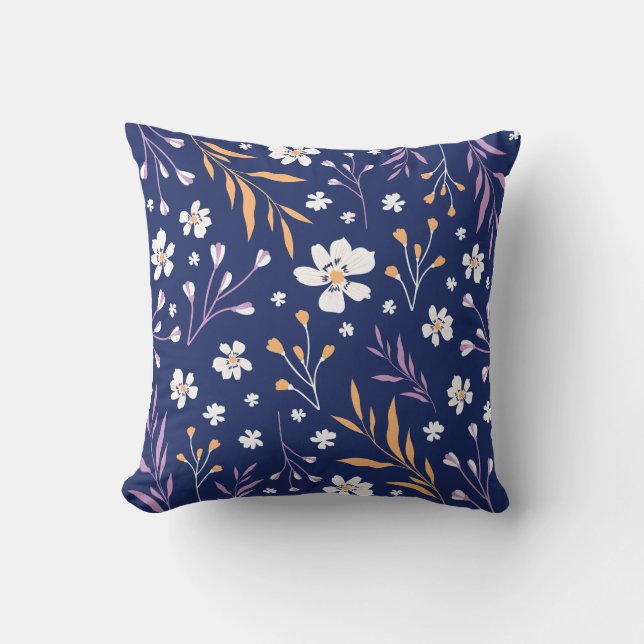 Elegant  Bloemen Blauw Roze Kussen (Voorkant)