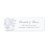 Elegant Bloemen Blauw Script Bruiloft Adres Etiket (Voorkant)