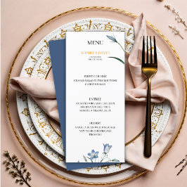 Elegant Bloemen Blauw Trouwmenu Menu