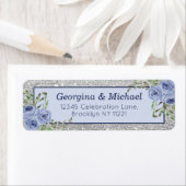 Elegant Bloemen Blauw Zilver Glitter Sparkle Retur Etiket (Insitu)