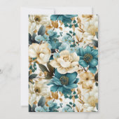 Elegant Bloemen Blauwgroen Ivoor Goud Bruiloft Kaart (Achterkant)