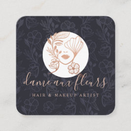 Elegant Bloemen Bloeiende Schoonheid Vrouw Logo Zw Vierkante Visitekaartje