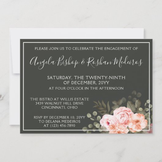 Elegant Bloemen Blush Botanische Verlovingsfeest Kaart (Voorkant)