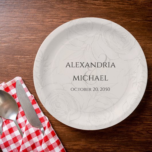 Elegant Bloemen Blush Calligrafie Script Eenvoudig Papieren Bordje