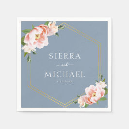 Elegant Bloemen Blush Goud Stoffig Blauw Bruiloft Servet