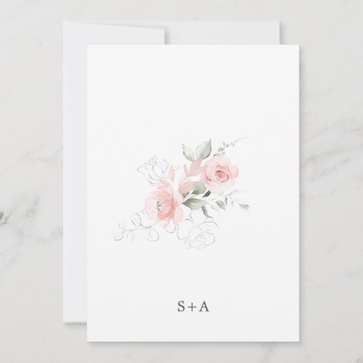 Elegant Bloemen Blush Roos Roze Botanisch Kaart (Achterkant)