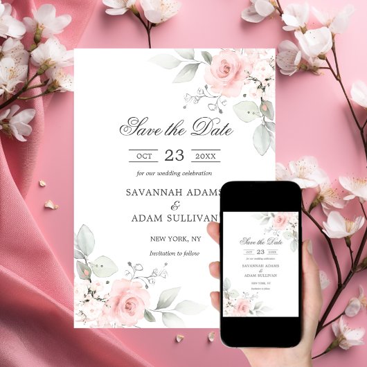 Elegant Bloemen Blush Roos Roze Botanisch Save The Date