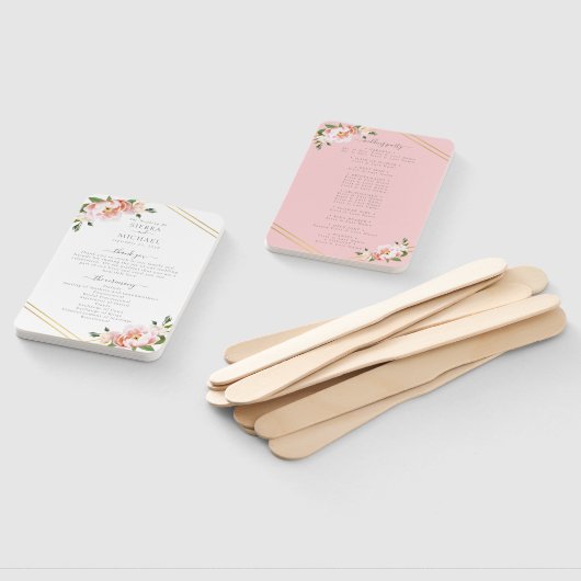 Elegant Bloemen Blush Roze Goud Bruiloft Programma Handwaaier (Niet-gemonteerd)