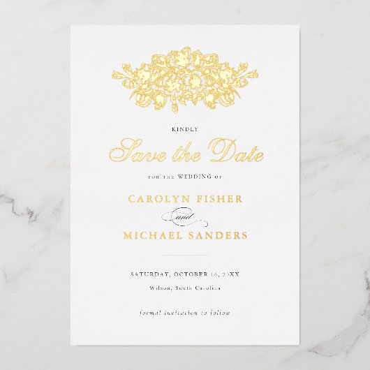 Elegant Bloemen  Botanisch Blad Opslagdatum Folie Uitnodiging (Voorkant)