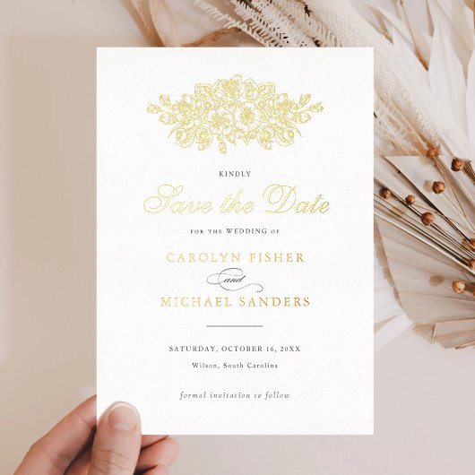 Elegant Bloemen  Botanisch Blad Opslagdatum Folie Uitnodiging