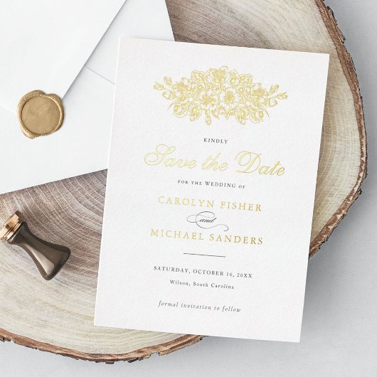 Elegant Bloemen  Botanisch Blad Opslagdatum Folie Uitnodiging