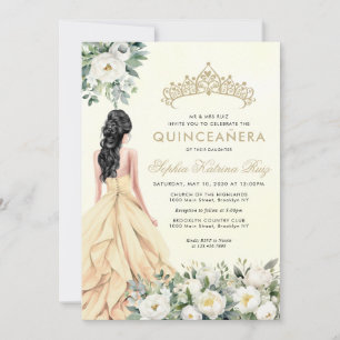 Elegant Bloemen Botanisch Goud Prinses Quinceañera Kaart