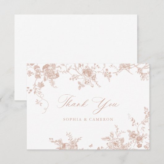 Elegant Bloemen  Botanische Blush Roze Bedankkaart (Voorkant / Achterkant)