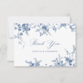 Elegant Bloemen  Botanische Marine Blauw Bedankkaart (Voorkant)