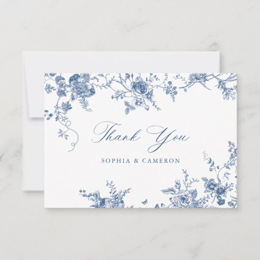 Elegant Bloemen  Botanische Marine Blauw Bedankkaart (Voorkant)