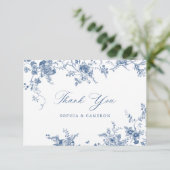 Elegant Bloemen  Botanische Marine Blauw Bedankkaart (Staand voorkant)