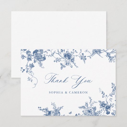 Elegant Bloemen  Botanische Marine Blauw Bedankkaart (Voorkant / Achterkant)