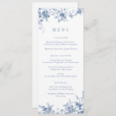 Elegant Bloemen Botanische Marine Blauw Menu (Voorkant / Achterkant)