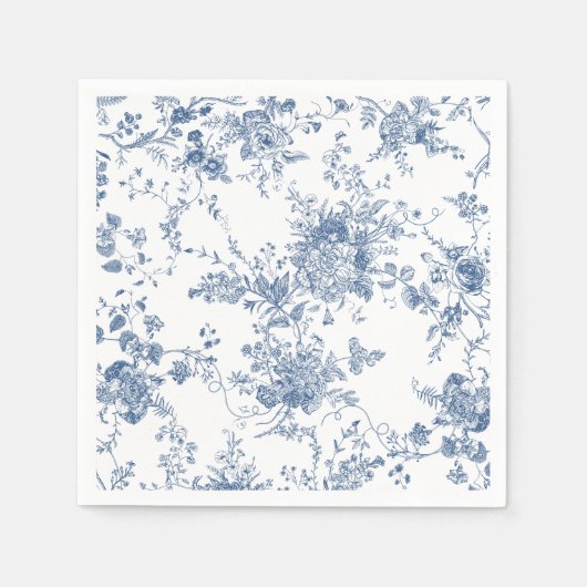 Elegant Bloemen Botanische Marine Blauw Toile Brui Servet (Voorkant)