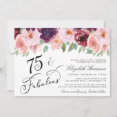 Elegant Bloemen Bourgogne Roze 75e Verjaardagsfees Kaart (Voorkant)