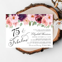 Elegant Bloemen Bourgogne Roze 75e Verjaardagsfees Kaart