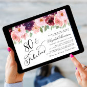 Elegant Bloemen Bourgogne Roze 80e Verjaardagsfees Kaart