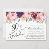 Elegant Bloemen Bourgogne Roze 80e Verjaardagsfees Kaart (Voorkant)