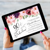 Elegant Bloemen Bourgogne Roze 90ste Verjaardagsfe Kaart