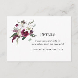 Elegant Bloemen Bourgondië Waterverf Bruiloft Informatiekaartje