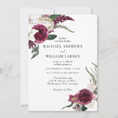 Elegant Bloemen Bourgondië Waterverf Bruiloft Kaart (Voorkant)