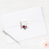 Elegant Bloemen Bourgondië Waterverf Bruiloft Ronde Sticker (Envelop)