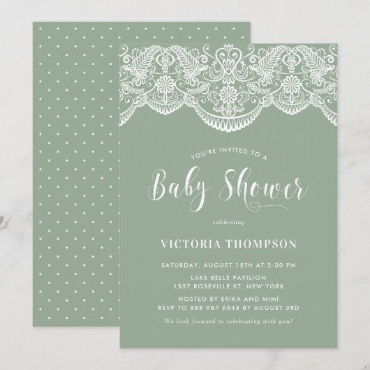 Elegant Bloemen Brocade Kant Sage Groen Baby showe Kaart (Voorkant / Achterkant)