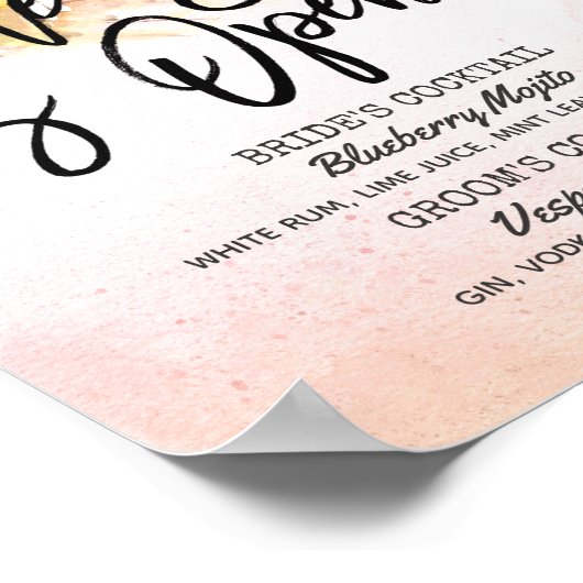 Elegant Bloemen Bruiloft De Bar is Open Drankkaart Poster (Hoek)