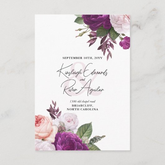 Elegant  Bloemen Bruiloft Detail / Routebeschrijvi Informatiekaartje (Achterkant)