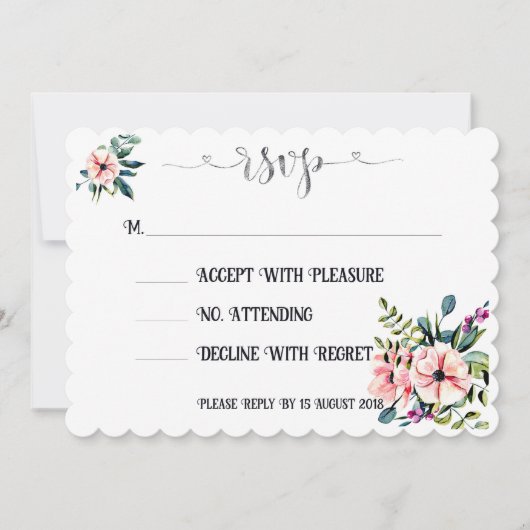 Elegant Bloemen Bruiloft RSVP Ontwerp Kaart (Voorkant)