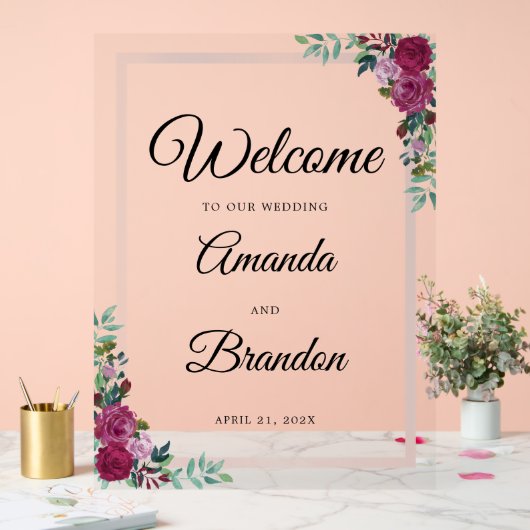Elegant Bloemen Bruiloft Welkomstbord Acryl teken Acryl Bord (Huwelijk)