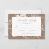 Elegant  Bloemen Bruin Bruiloft RSVP Kaartje (Voorkant)