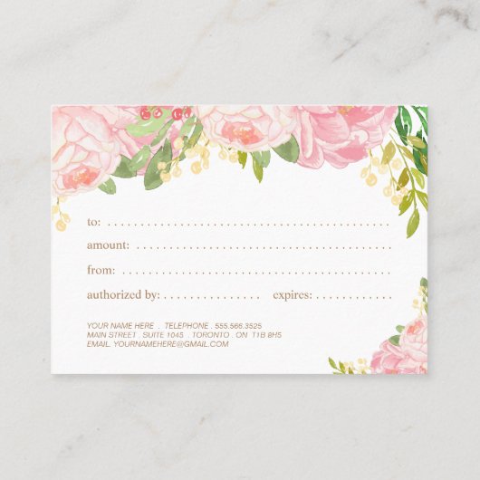 Elegant  Bloemen Cadeaubon Kortingskaartje (Achterkant)