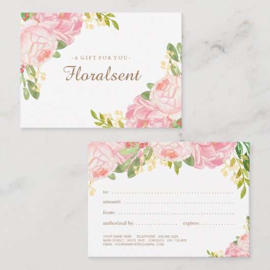 Elegant  Bloemen Cadeaubon Kortingskaartje (Voorkant / Achterkant)