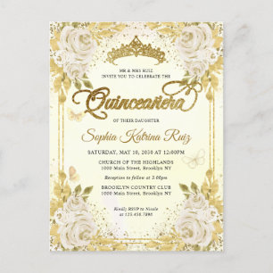 Elegant Bloemen Champagne Gold Tiara Quinceañera Briefkaart