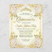 Elegant Bloemen Champagne Gold Tiara Quinceañera Briefkaart (Voorkant)