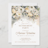 Elegant Bloemen Crème Goud Pensioen Party Kaart (Voorkant)