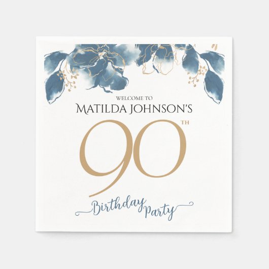 Elegant Bloemen Custom 90th Verjaardagsfeest Servet (Voorkant)