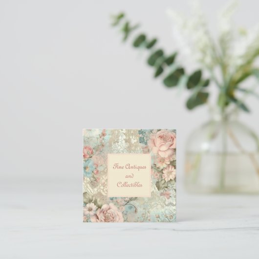 Elegant  Bloemen Custom Antiek Store Vierkante Visitekaartje (Staand voorkant)