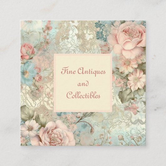 Elegant  Bloemen Custom Antiek Store Vierkante Visitekaartje (Voorkant)