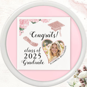 Elegant Bloemen Custom Fotoklasse 2025 Afstuderen Servet